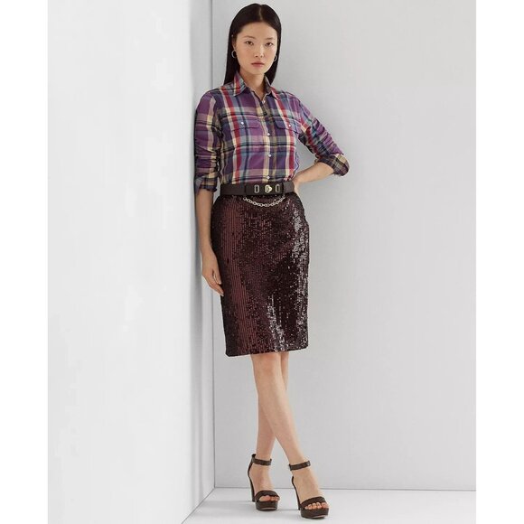 LAUREN RALPH LAUREN Women Sequined Tulle Pencil Skirt burgundy Size 18 MSRP $295 - Picture 1 of 5